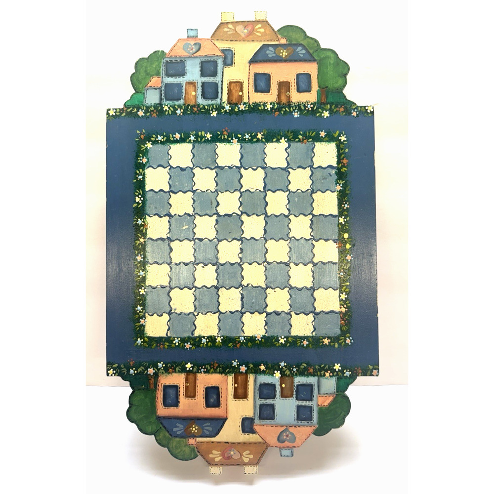 Hand painted Cottage Core Grandma Core Blue Checkerboard Gameboard Wall Decor
